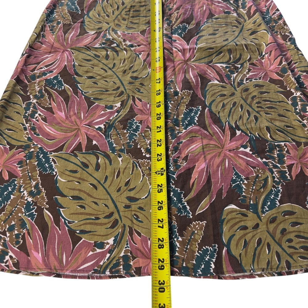 Madewell Boho Midi Skirt Tropical Leaf Print Linen Blend Brown Green Size 0 - Picture 6 of 7